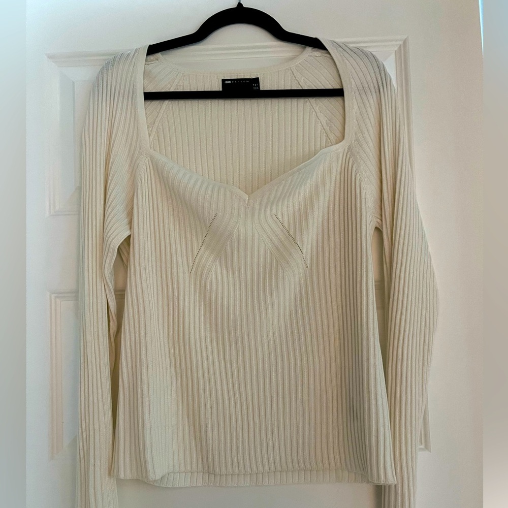 ASOS, sweetheart neckline, thin sweater, cream, size 14 (L)